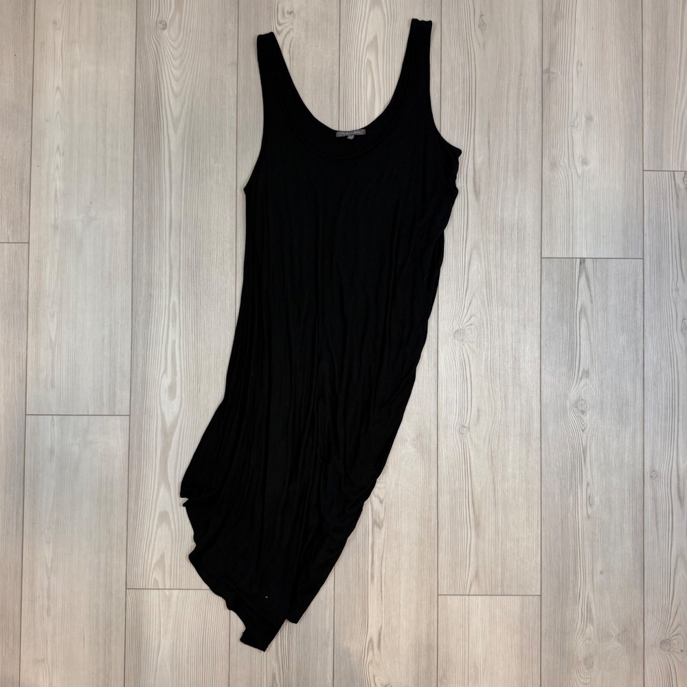 Michael Stars Black Micro Modal Ruched Asymmetrical Midi Dress DMC89 Large